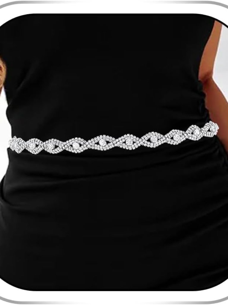Rhinestone Belts For Women Silver Chain Belt Crystal Waist Belt Sparkle Thin Bel